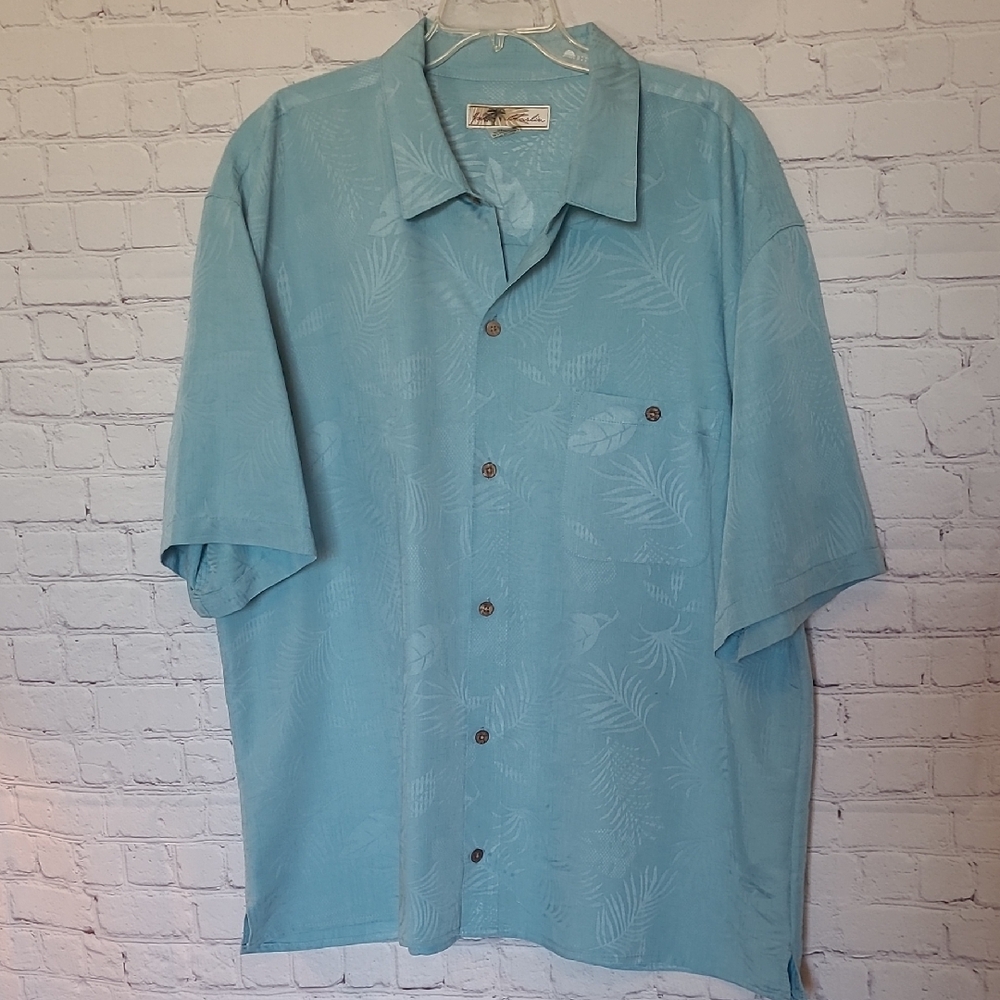 Joe Marlin Size 3X Aqua Blue Tropical Button Camp Shirt